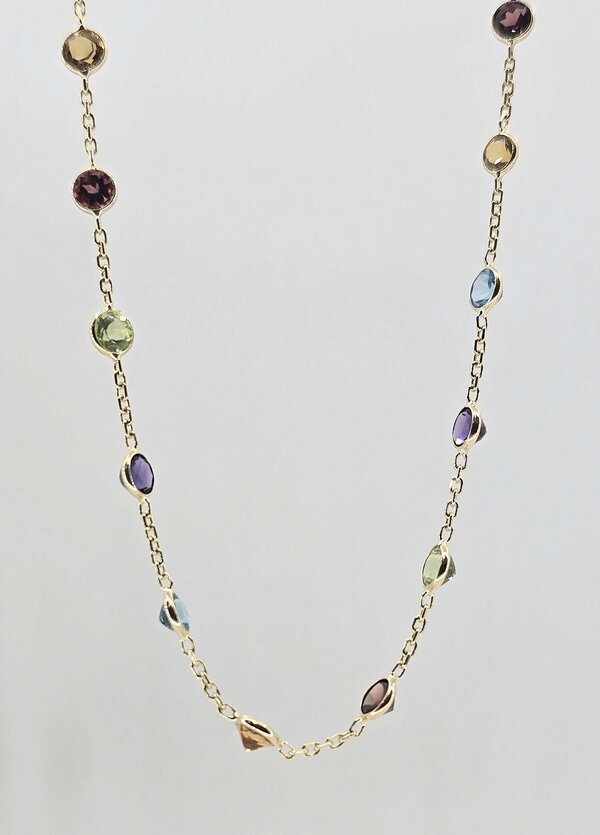 14k Multi-Color Gemstone Bezel Necklace