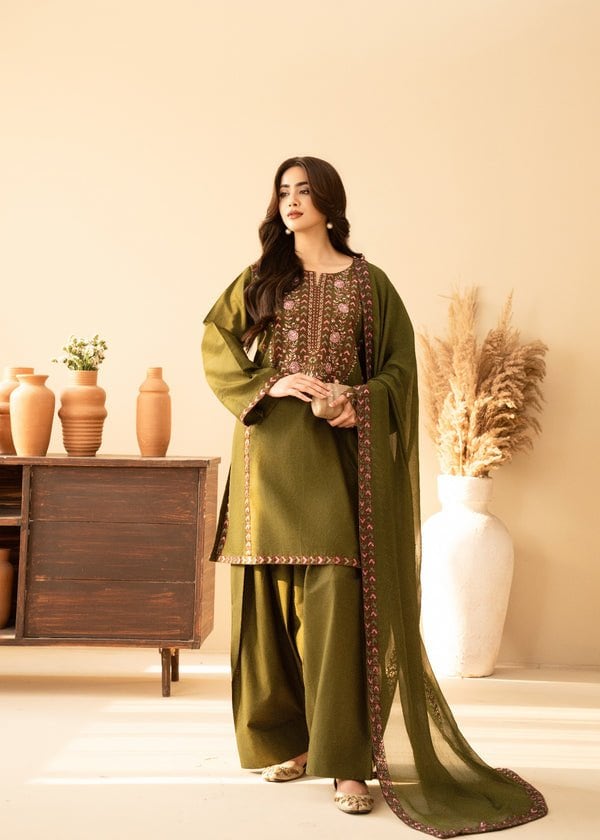 Nayel EMBROIDERED LAWN 3PC WITH CHIFFON DUPPATA - Image 3