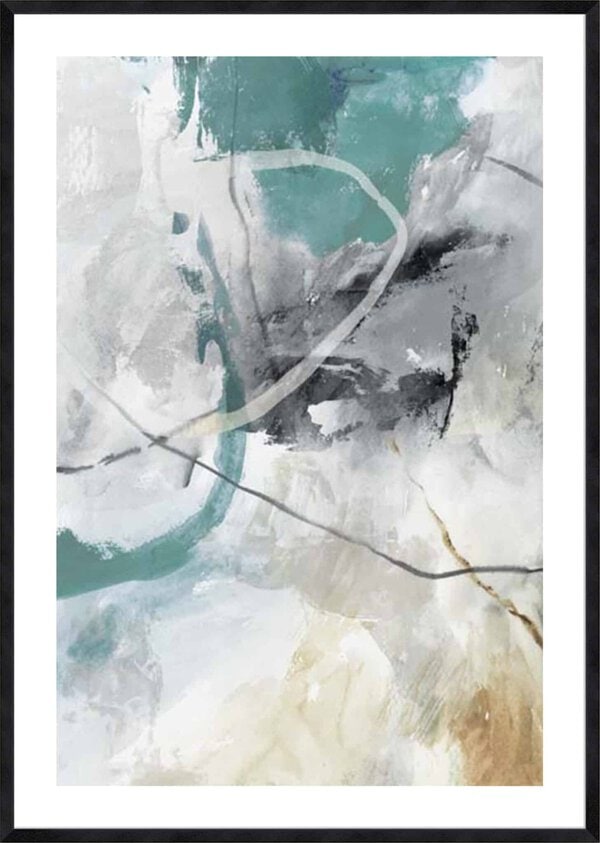 Enigmatic Teal I - 5cm White Border Sm. Black Woodgrain