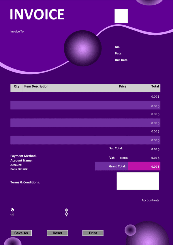 Fillable PDF Sales Invoice Template Design 4 - Automated Calculations - Image 3