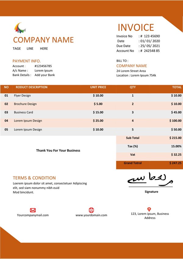 Premium MS Word Sales Invoice Template Design 7 - Fully Editable & Instant Download