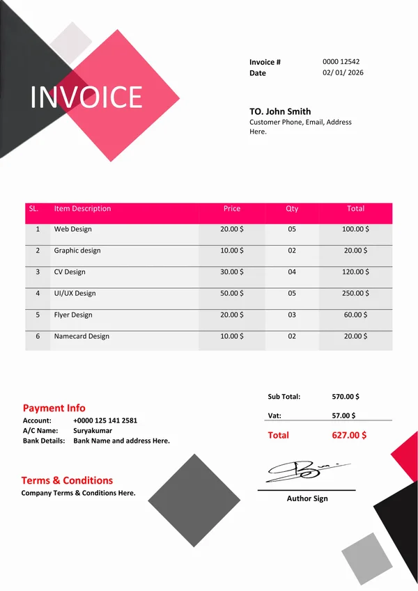 Professional MS Word Sales Invoice Template Design 9 - Fully Editable & Instant Download