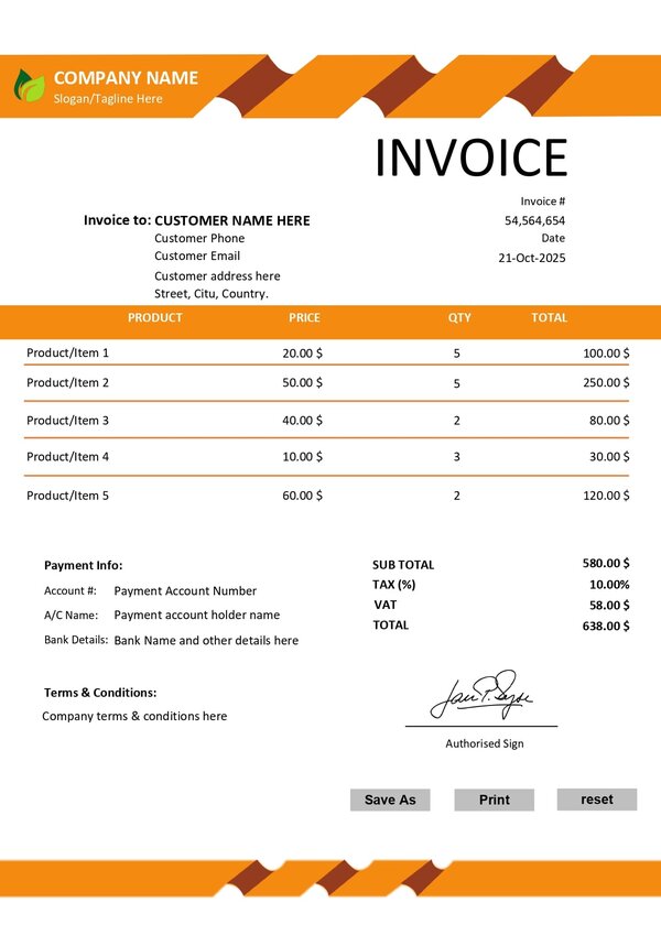 Fillable PDF Sales Invoice Template Design 13 - Fully Editable & Instant Download - Image 3