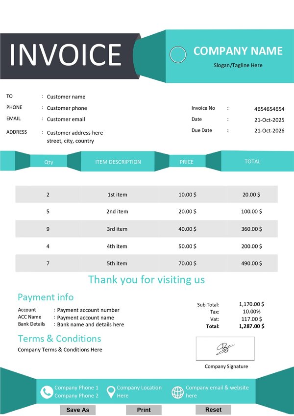 Fillable PDF Sales Invoice Template Design 15 - Fully Editable & Instant Download - Image 3