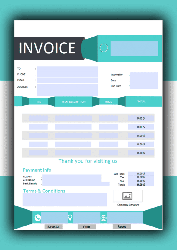 Fillable PDF Sales Invoice Template Design 15 - Fully Editable & Instant Download