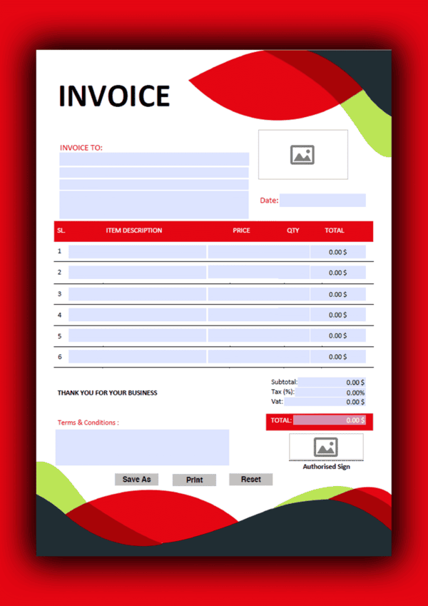 Fillable PDF Sales Invoice Template Design 16 - Fully Editable & Instant Download