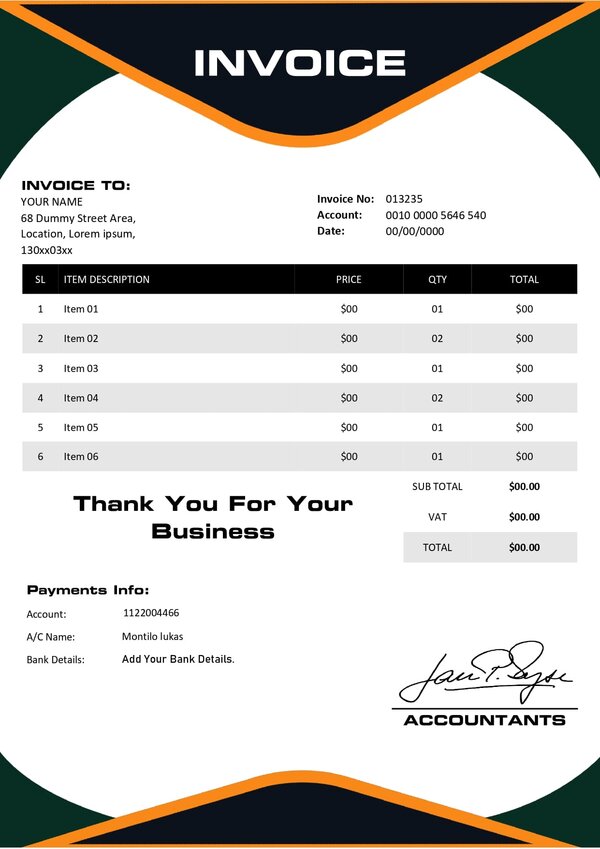 Fillable PDF Invoice Template Design - 20 With Automatic Calculations Make Your Business Easier - Image 3