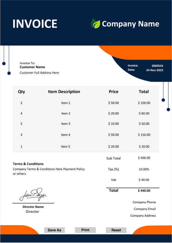 Amazing Fillable PDF Invoice Template Design 22 - Image 2