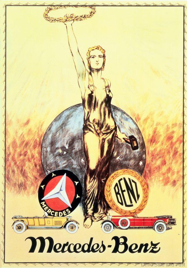 Poster from 1926 for the merger of Daimler and Benz. It shows the three-pointed star of Mercedes and the laurel wreath of Benz. (Photo signature in the Mercedes-Benz Classic archives: B42791)