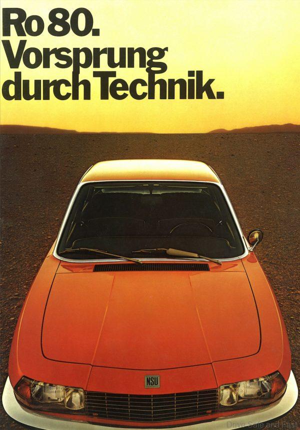 An advertising brochure for the NSU Ro 80 from 1972 – “Vorsprung durch Technik”.