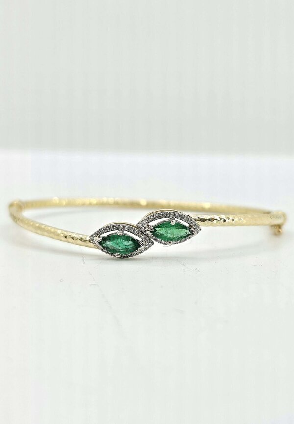 Custom 14k Emerald and Diamond Bangle