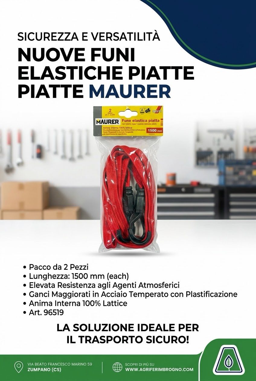 Fune Elastica Piatta MAURER 1500 mm con Ganci - Elastico con Anima Interna in
Lattice - 2 Pezzi