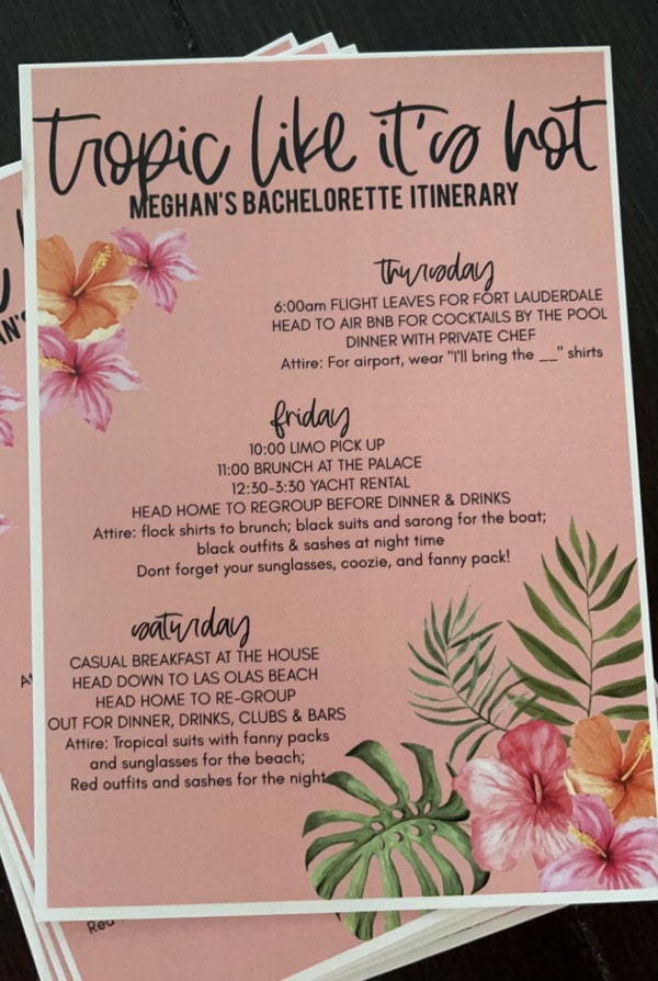 bachelorette trip itinerary