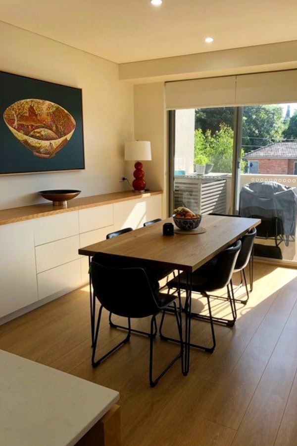 Custom made Buffet Unit With White Oak Top. Custom made joinery and cabinet making.