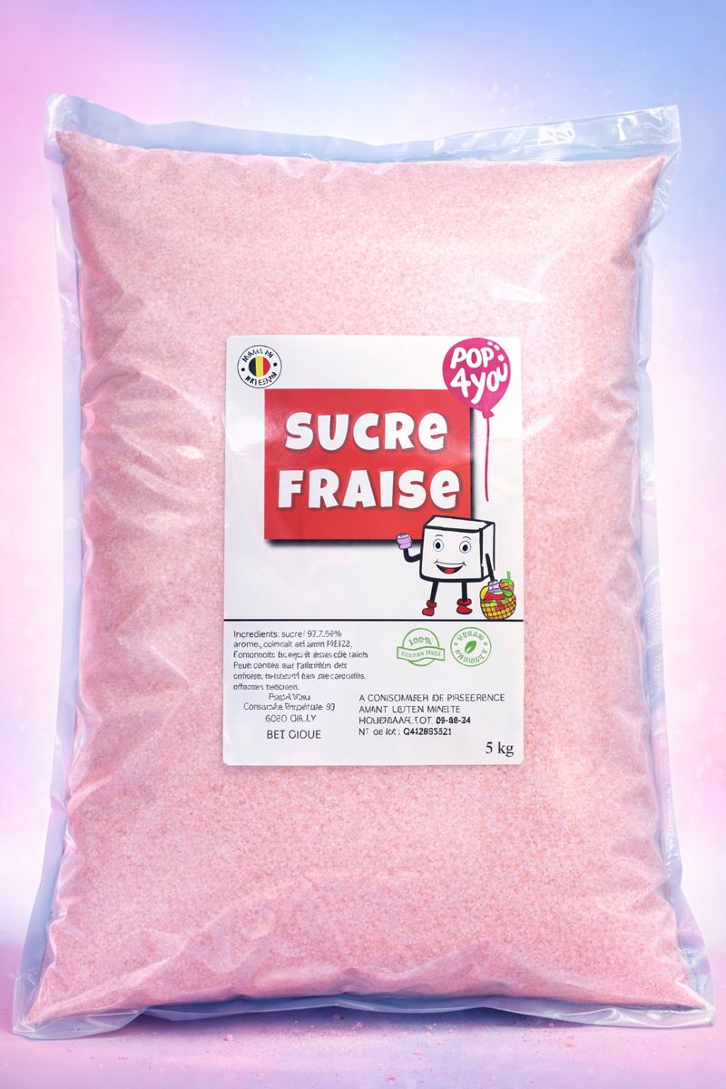 Sucre aromatisé fraise pour barbe à papa 10 kg Pop4You