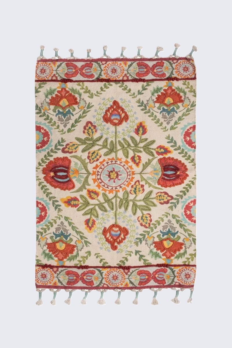 Alfombra "Botanic Ornaaurea" fondo beige 60x90 cm