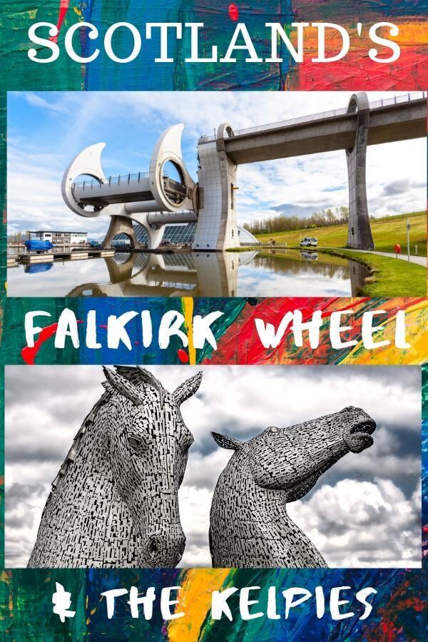 Image of the Falkirk Wheel Canal Boat Lift and the Kelpies Sculptures