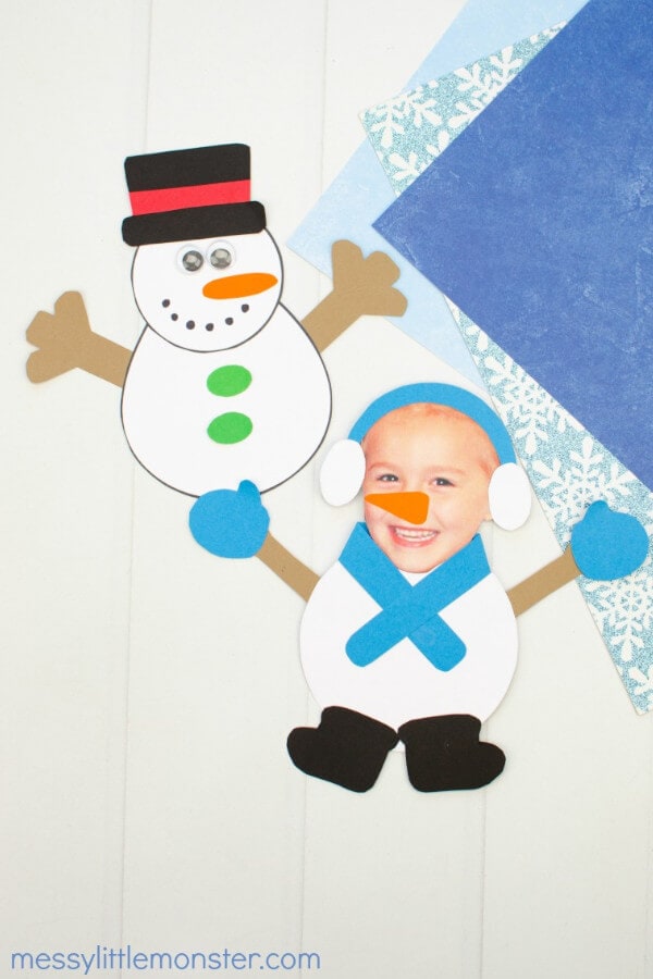 2 mix and match snowmen craft cutout with face photo of a child