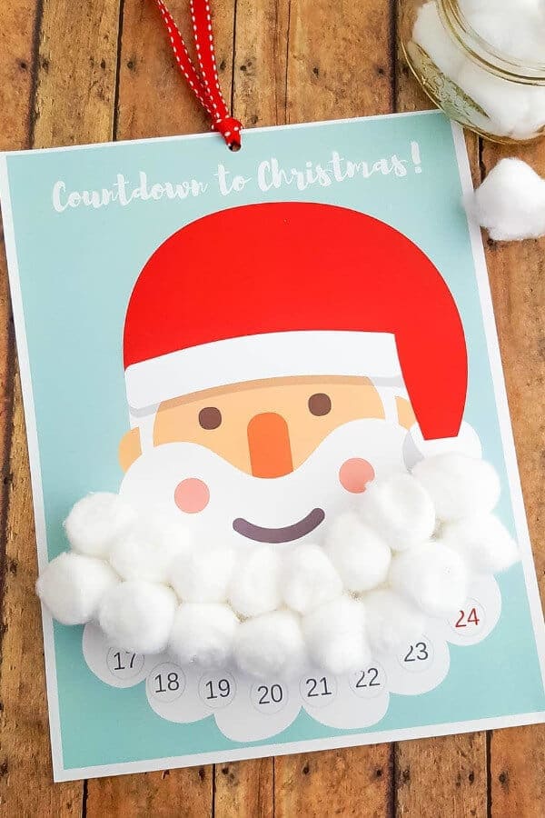 Advent calendar featuring santa beard and cotton balls