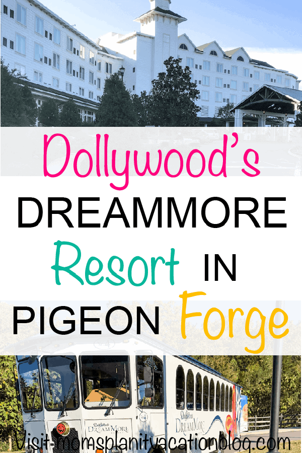 shuttle with text overlay Dollywood's Dreammore Resort in Pigeon Forge