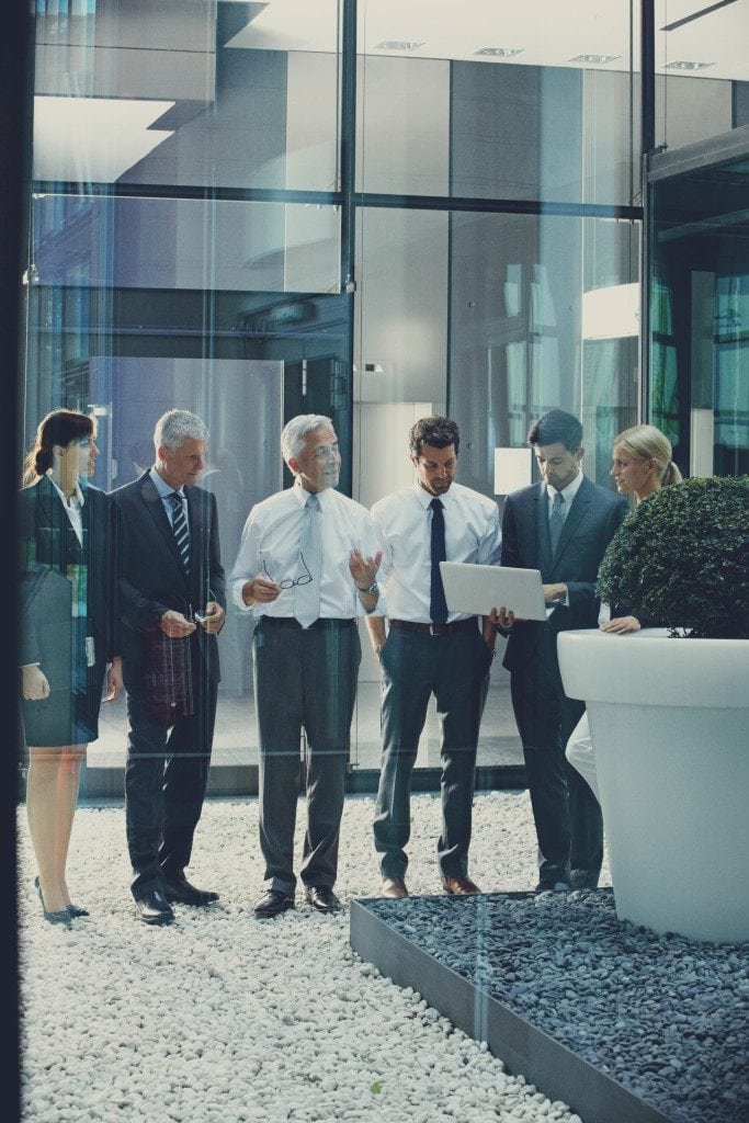 Businesspeople in a commercial business lobby