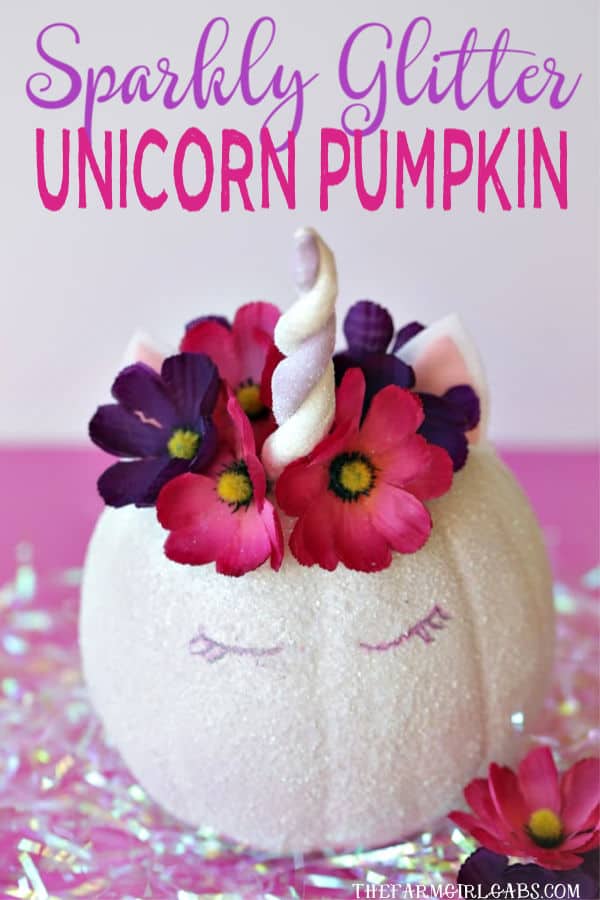 Make Halloween Magical! Make your own Sparkly Glitter Unicorn Pumpkin. This glitter-filled Halloween craft is so simple to create. #Unicorn #UnicornCraft #Halloween #HalloweenCraft #Pumpkin #NoCarvePumpkin