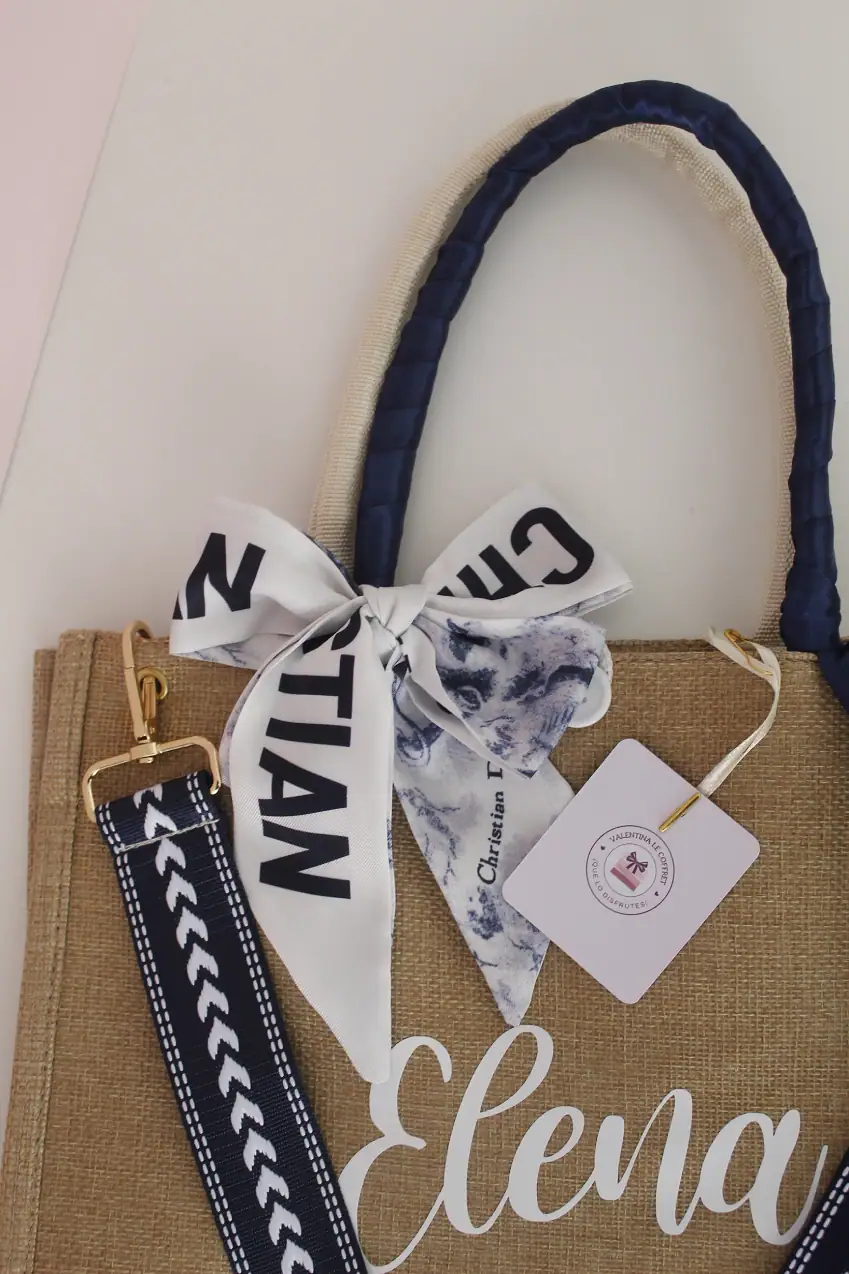 Bolso personalizado “Barcelona Beach Blue” – Estilo Yute natural artesanal - Imagen 3