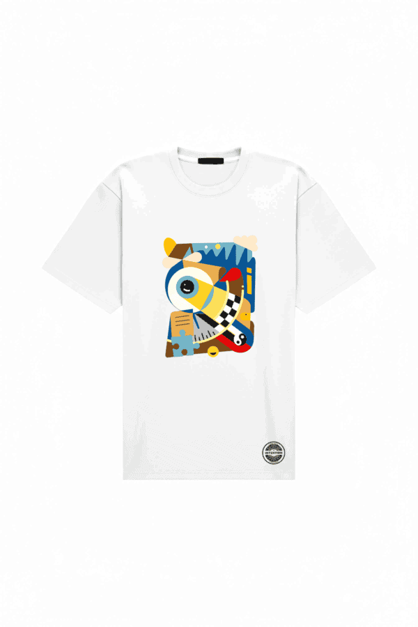 Koszulka oversize unisex 210 g „PERCEPCJA”, biała, stan Obecność, Vibes Goods
