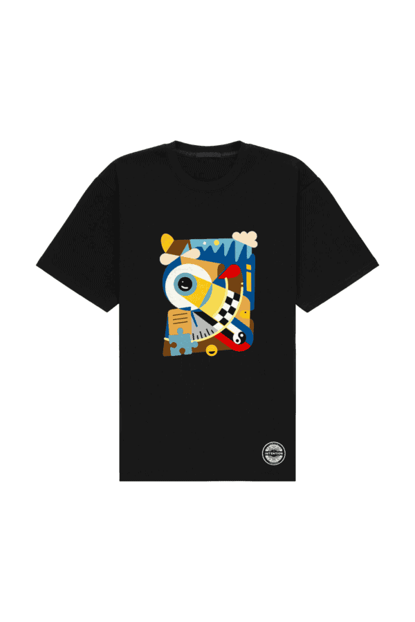 Koszulka oversize unisex 210 g „PERCEPCJA”, czarna, stan Obecność, Vibes Goods