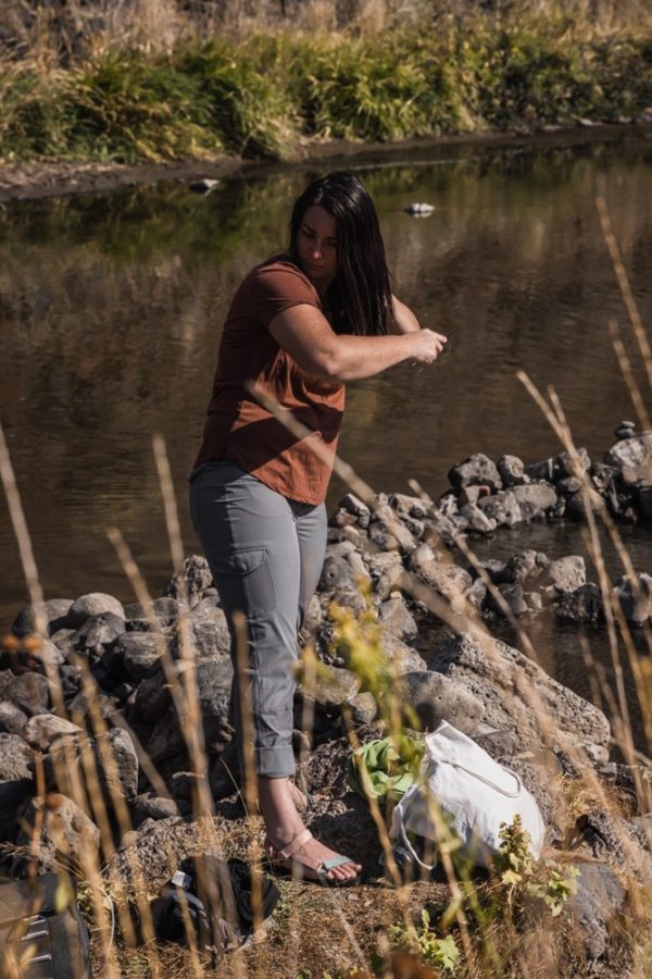 Kuhl women's pants, Kuhl merino wool shirt, outdoor showers, woman in nature, arboursabroad
