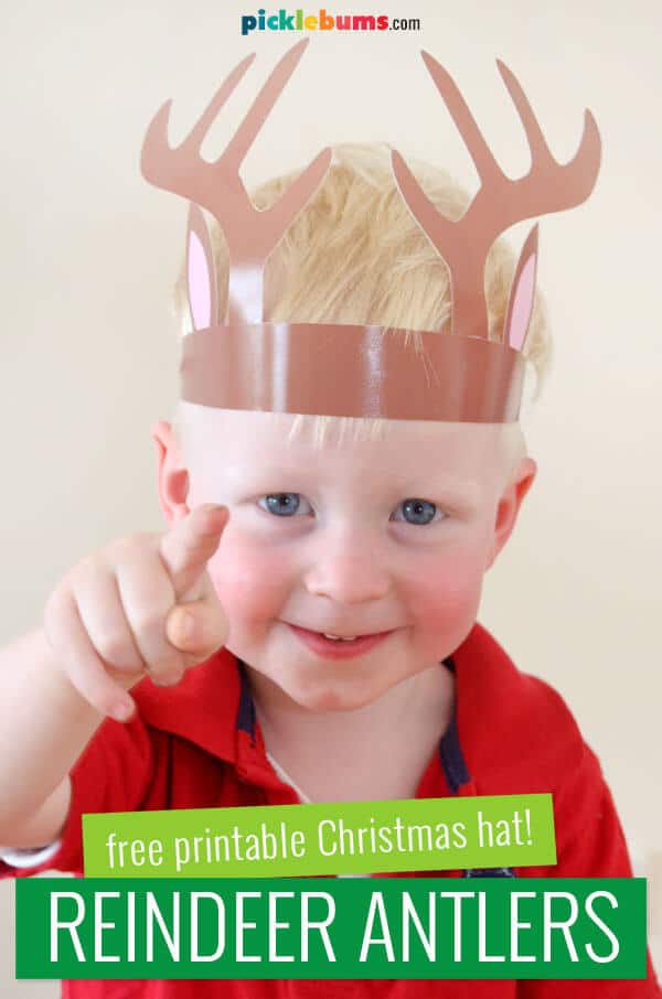 printable reindeer antlers on a blonde's child head