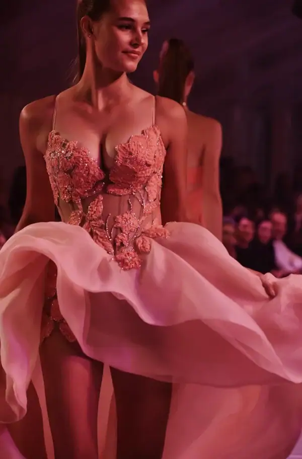 Peach Organdy Corset Gown