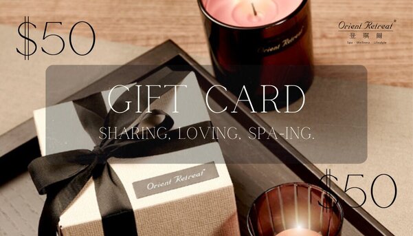 Orient Retreat Spa Gift Card $50 in value. Redeemable for all spas treatments and products.