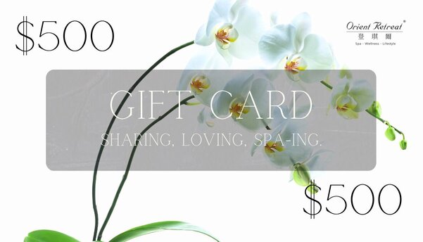 Orient Retreat Spa gift card valued at $500, redeemable to all spa treatments and products.