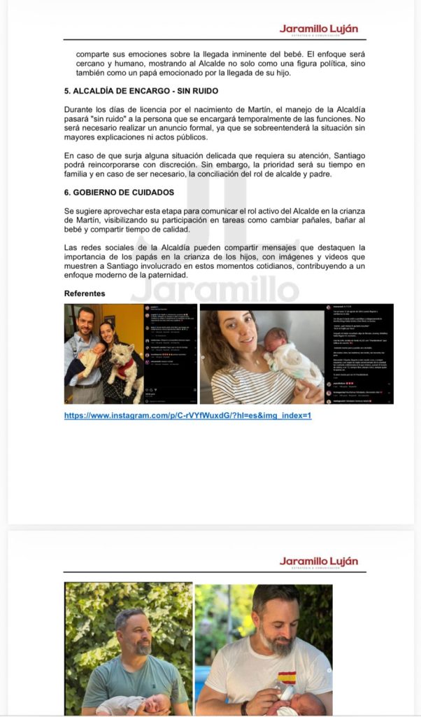 Plan mediático sugerido por la firma Jaramillo Luján para aprovechar el nacimiento del hijo del alcalde