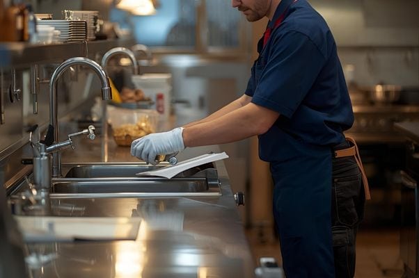 Restaurant kitchen with plumbing maintenance checklist