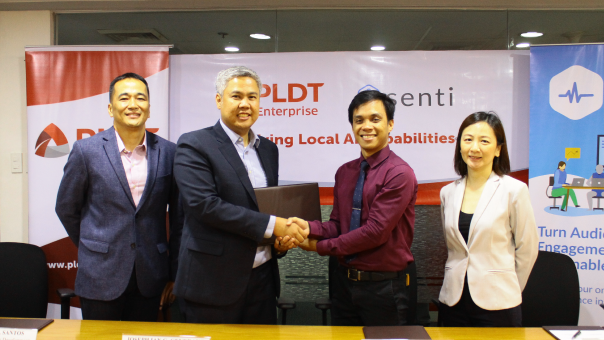PLDT Enterprise’s innovation lab—Innolab—is focused on looking for local startup partners it can collaborate with and support (L-R: AVP & Head of Core Business Development for PLDT Enterprise Andy Santos, PLDT FVP & Head of Enterprise Core Business Solutions Jojo Gendrano, Senti AI CEO & Founder Ralph Vincent Regalado, and Senti Techlabs Inc. Head of Research & Co-Founder Charibeth Cheng)