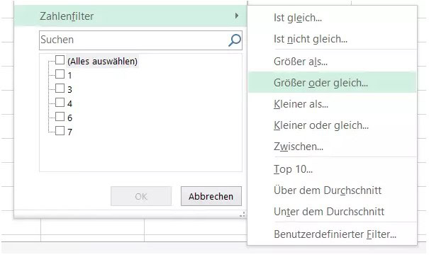 Zahlenfilter verwenden CSV Zahlenfilter