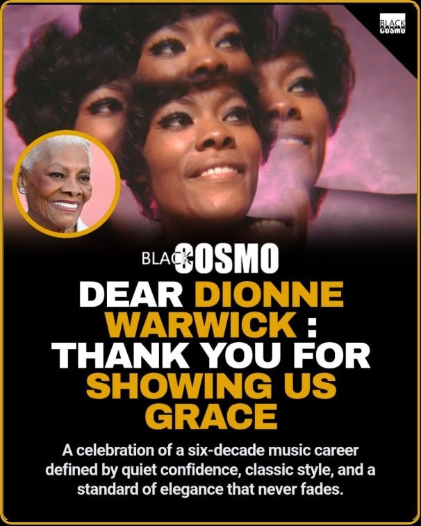 A sophisticated studio portrait of singer Dionne Warwick wearing a classic style outfit with her hair beautifully styled.