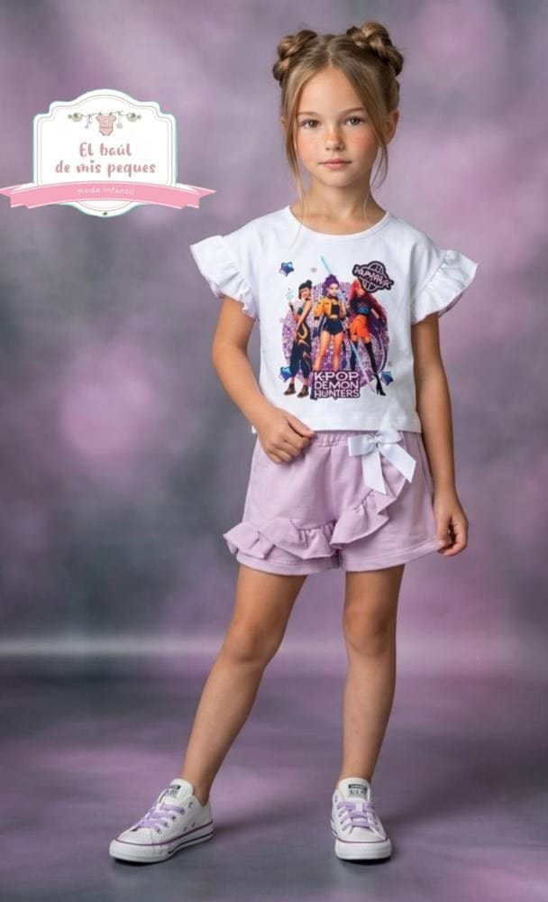 conjunto algodon falda pantalon lila k pop