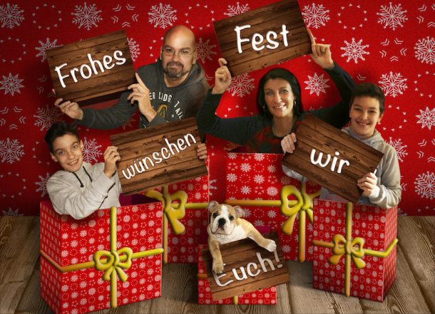 Werden immer beliebter: digitale Familienweihnachtskarten (Foto: Archiv Kosmo Frieda Englische Bulldogge)