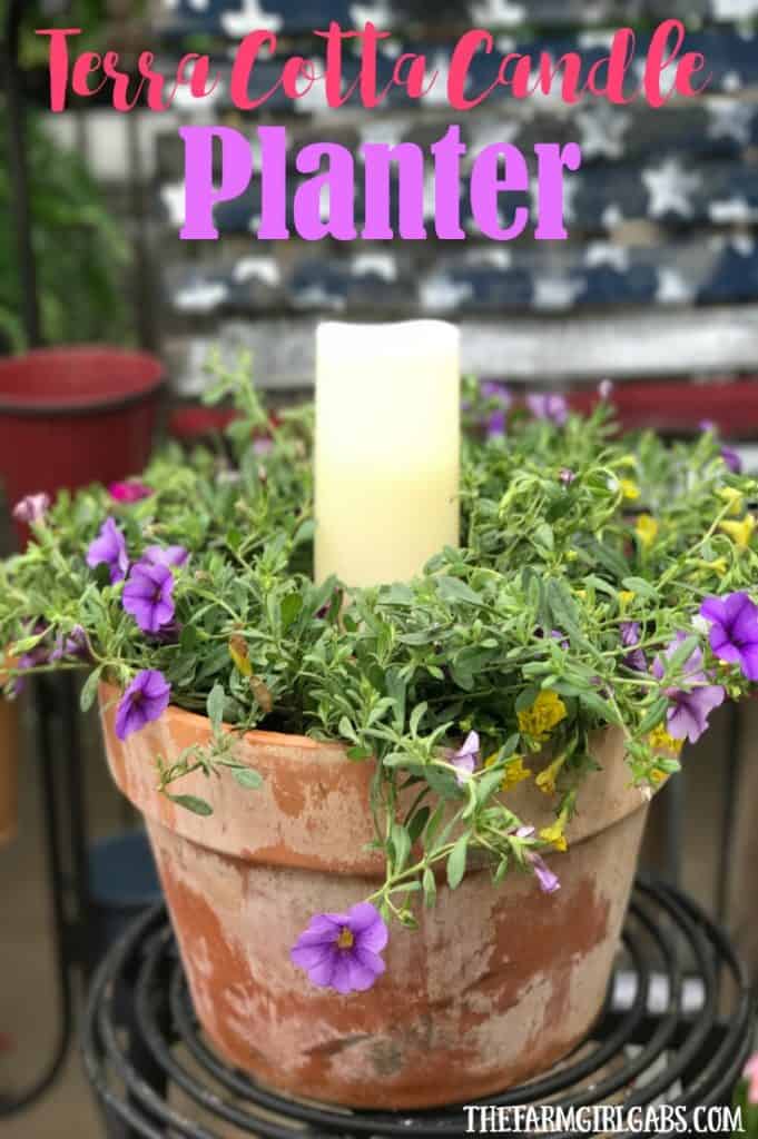 Beautify your backyard decor with this pretty Terra Cotta Candle Planter. This simple DIY candle planter will add some pretty ambiance to your patio. #containergardening #flowers #gardeningtips #planting #flowergarden #DIY #Crafts #gardening