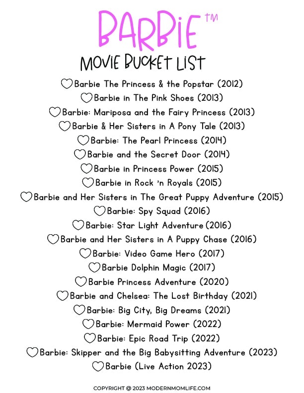 Barbie Movie Bucket List