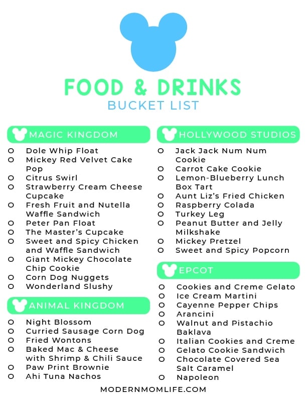 Disney world Food and Drinks List