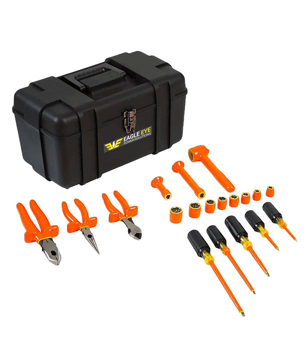 Eagle Eye Power Solutions battery tool kit case with included insulated hand tools displayed.