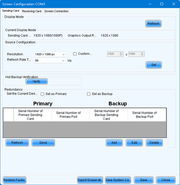 Screen Configuration