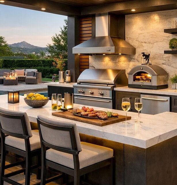 Modern backyard living kitchen design 