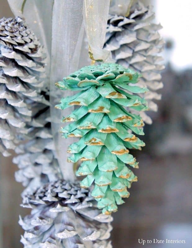 mint green and white pinecones