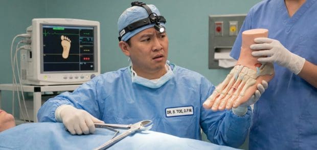 humorous image of podiatrist performing heart surgery