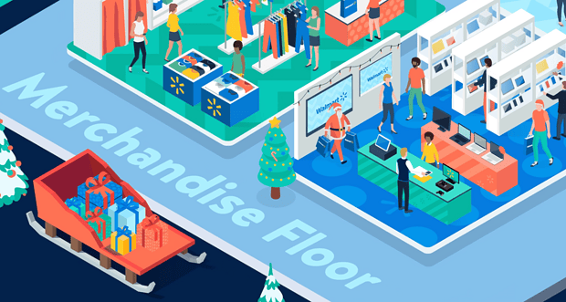 At Walmart's annual U.S. Holiday Meeting, a virtual “merchandise floor” was segmented by product type and filled with booths. Attendees could click on the various booths to see prerecorded videos with more information.